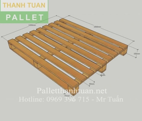 Pallet Gỗ Theo Bản Vẽ 2 Hướng Đố 9 Kích Thước 1200x1500x150 2 Mặt