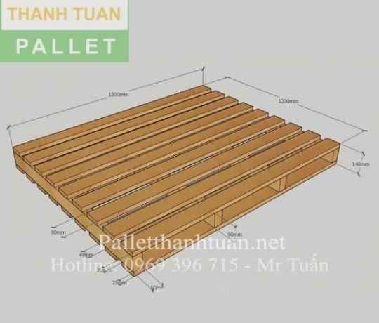 Pallet Gỗ Theo Bản Vẽ 2 Hướng Đố 9 Kích Thước 1200x1500x140 2 Mặt